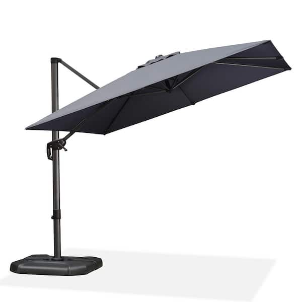 PURPLE LEAF 9 ft. Square Aluminum Outdoor Patio Cantilever Umbrella Offset 360-Degree Rotation Umbrella with Base in Ground, Gray