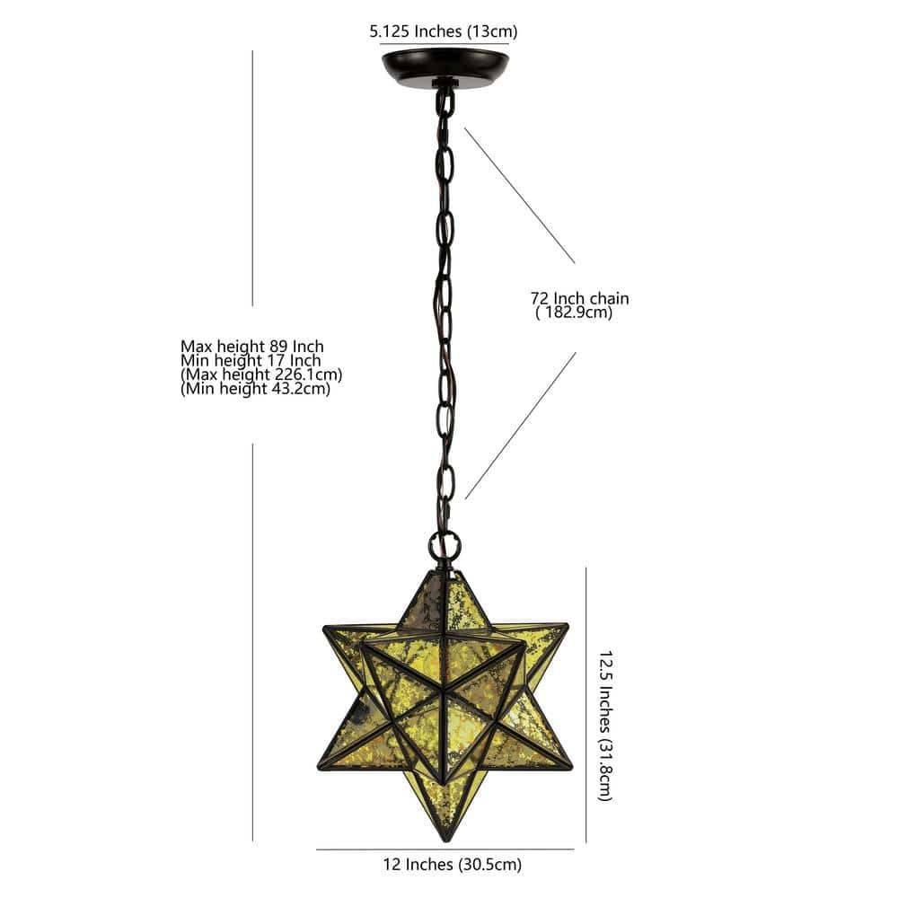 Stella 12" Moravian Star Oil Rubbed Bronze and Yellow Mercury Glass Pendant Light