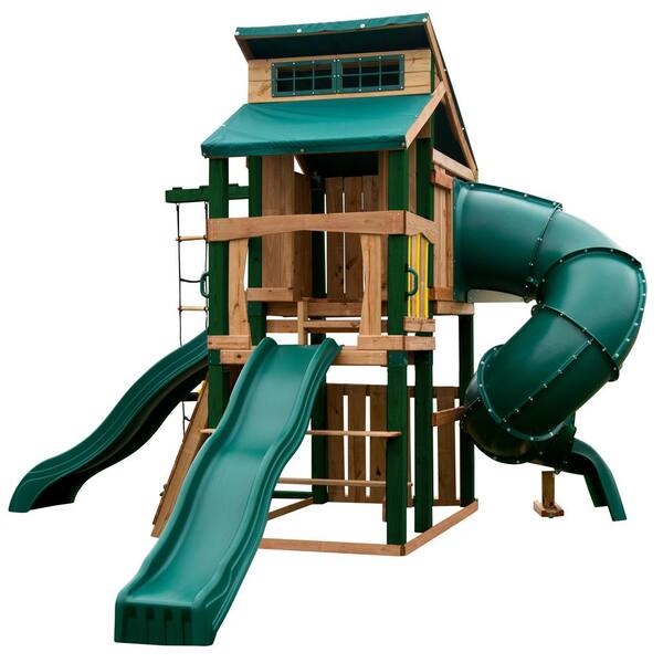 Swing-N-Slide Playsets Hideaway Clubhouse Ultimate Playset with Cool Wave, Alpine and 5 ft. Turbo Tube with Tuff Wood