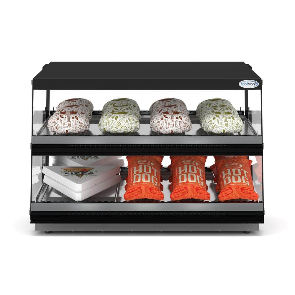 Countertop 26 Food Warmer Display Case 3 Shelf Hot Warming Showcase with  Front and Back Sliding Door and Water Tray,Black (26)