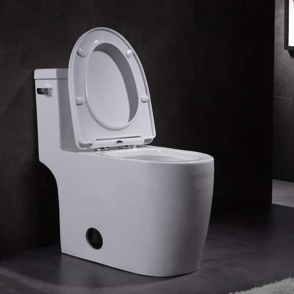 One-Piece 1.6 GPF Dual Flush Elongated Toilet in White, Seat Included  YTW124377192 - The Home Depot