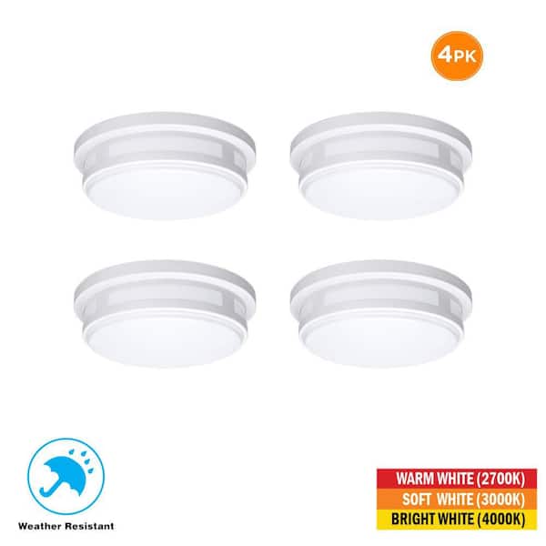 Hampton Bay 11 in. White LED Indoor Outdoor Ceiling Light Flush Mount Adjustable CCT 830LM 12.5W Wet Rated (4-Pack)