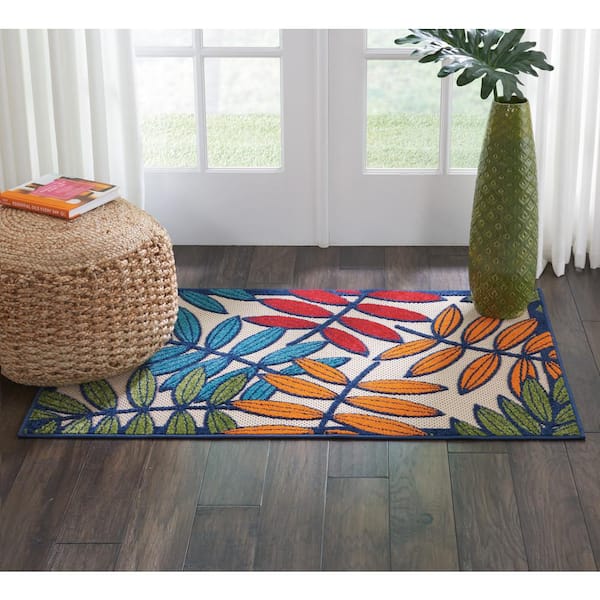 Aloha Multicolor 3 ft. x 4 ft. Floral Contemporary Indoor/Outdoor Patio Kitchen Area Rug