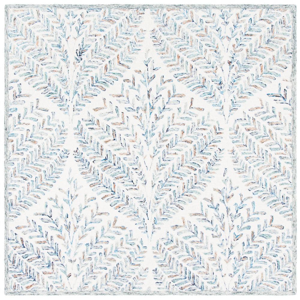 Capri Ivory Blue 7' Square Hand-Tufted Wool Area Rug