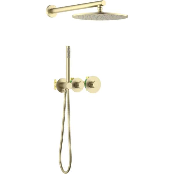 Unbranded Single Handle 1-Spray Circular Thermostatic Shower Faucet System 1.8 GPM with Corrosion Resistant in. Brushed Gold