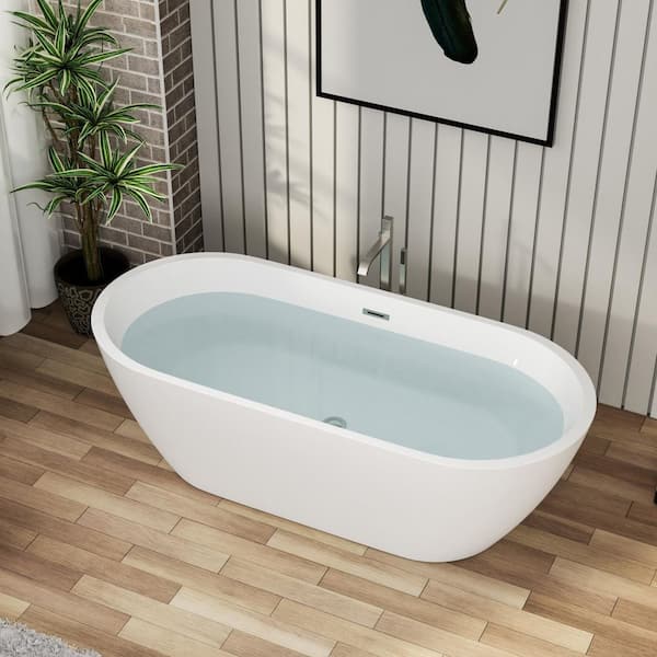 67 in. x 31.5 in. Soaking Bathtub with Center Drain in Gloss White with Chrome Overflow and Pop-Up Drain