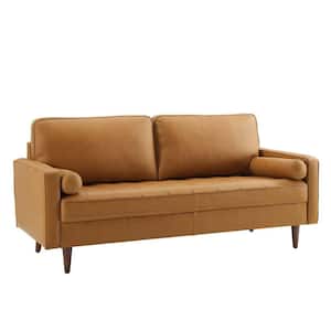 Valour 73 in Tan Leather 2-Seater Sofa with Removable Cushions