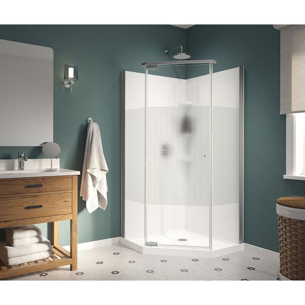 Begonia Carbon 36 in. L x 36 in. W x 72 in. H corner shower stall/kit in White with Carbon Glass in Chrome