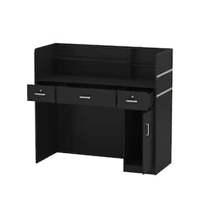 47.2 in. Rectangle Black Wood Writing Desk Reception Desk Executive Computer Workstation with Lockable Drawers, Cabinet