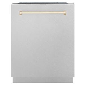 Autograph Edition 24 in. in DuraSnow with Gold Handle 3rd Rack Top Touch Control Tall Tub Dishwasher, 51dBa