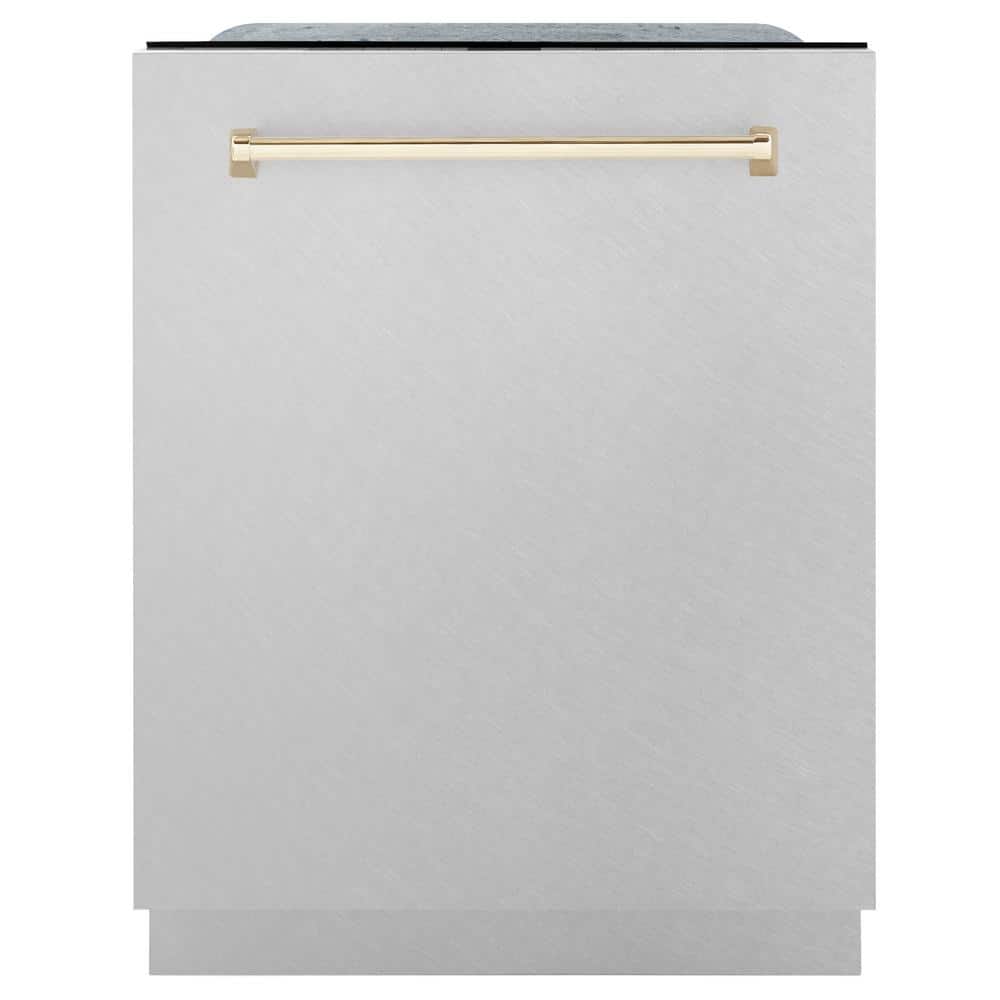 ZLINE Kitchen and Bath Autograph Edition 24 in. Top Control Tall Tub Dishwasher w/ 3rd Rack in Fingerprint Resistant Stainless & Polished Gold, Fingerprint Resistant Stainless Steel