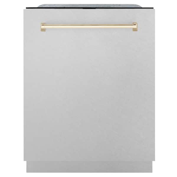 ZLINE Kitchen and Bath Autograph Edition 24 in. Monument Top Control Dishwasher with Satin Stainless Steel Panel and Polished Gold Handle