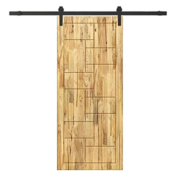 CALHOME 30 in. x 80 in. Weather Oak Stained Pine Wood Modern Interior Sliding Barn Door with Hardware Kit