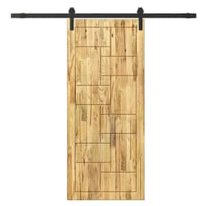 42 in. x 84 in. Weather Oak Stained Pine Wood Modern Interior Sliding Barn Door with Hardware Kit