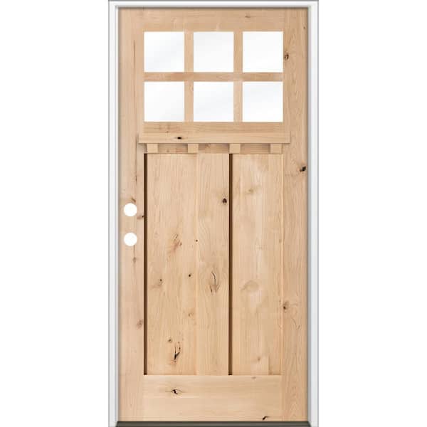 36 in. x 80 in. Knotty Alder Right-Hand/Inswing 6 Lite Beveled Clear Glass Unfinished Wood Prehung Front Door w/ DS