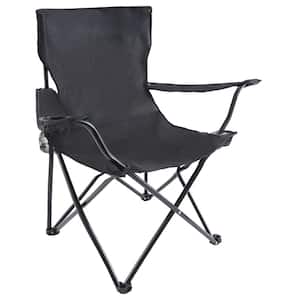 Portable Folding Black Camping Chair, Metal Patio Chair (1-Pack)