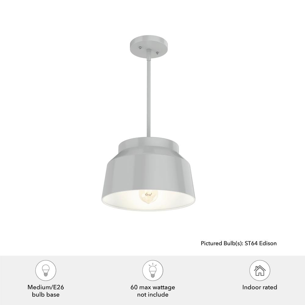 Mid-Century Modern Dove Grey Aluminum Pendant Light with Glass Shading