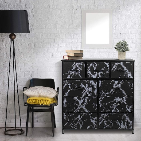 Sorbus 7-Drawers Chest Dresser - White Frame, Black Marble