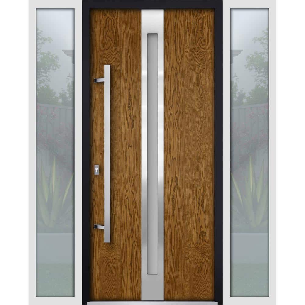 64 in. x 80 in. Right-Hand/Inswing 2 Sidelights Frosted Glass Natural Oak Steel Prehung Front Door with Hardware price history on PriceWatchPro