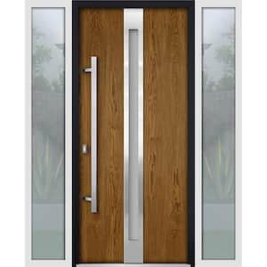 64 in. x 80 in. Right-Hand/Inswing 2 Sidelights Frosted Glass Natural Oak Steel Prehung Front Door with Hardware