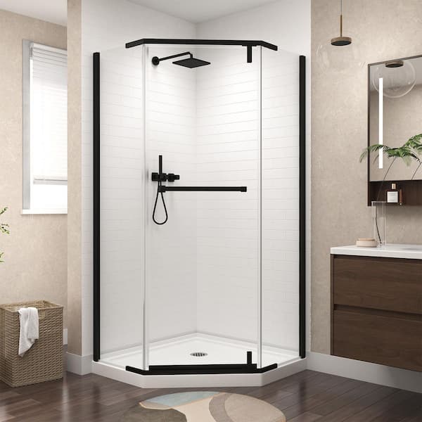 36 in. W x 72 in. H Neo Angle Pivot Frameless Corner Shower Enclosure in Matte Black