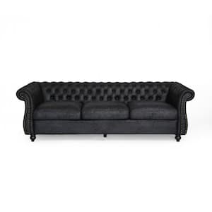 Sommerville Black Microfiber 3-Seater Chesterfield Sofa with Flared Arms