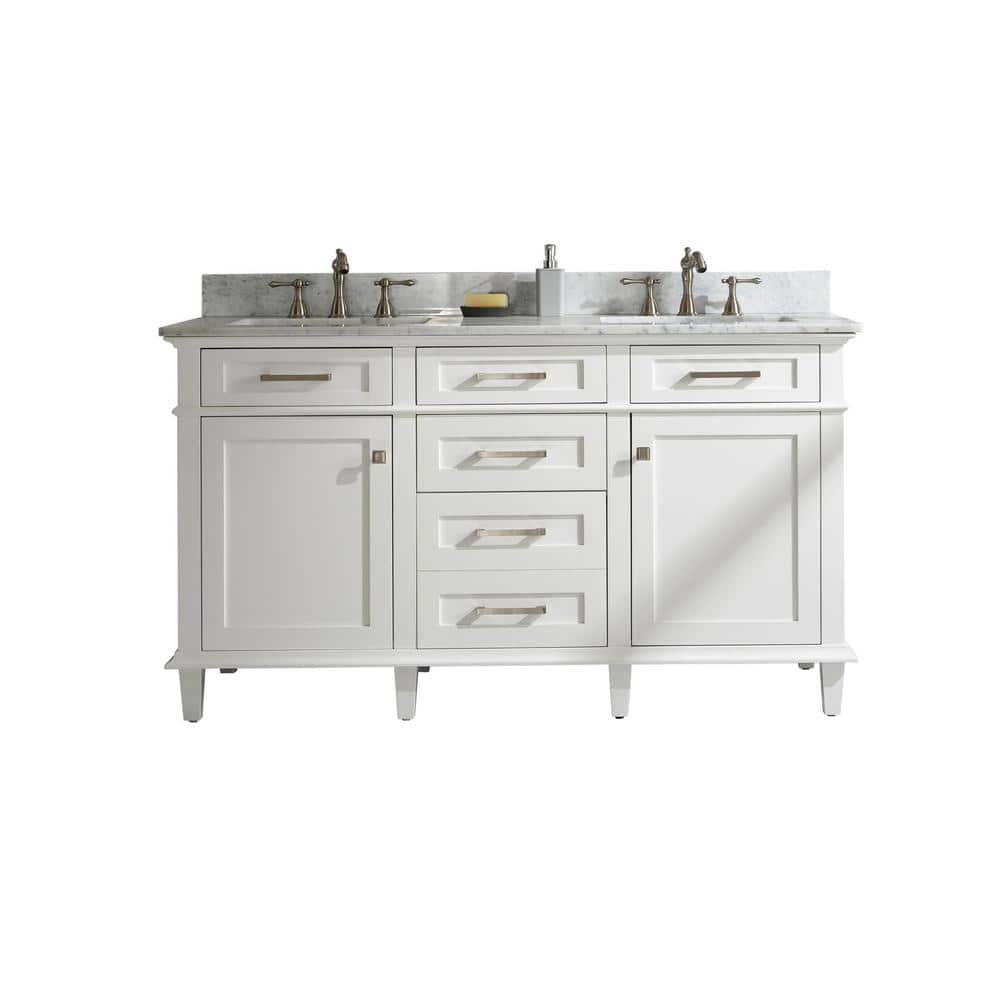 60 in. W x 22 in. D Bath Vanity in White with Marble Vanity Top in White with White Basin With Backsplash price history on PriceWatchPro