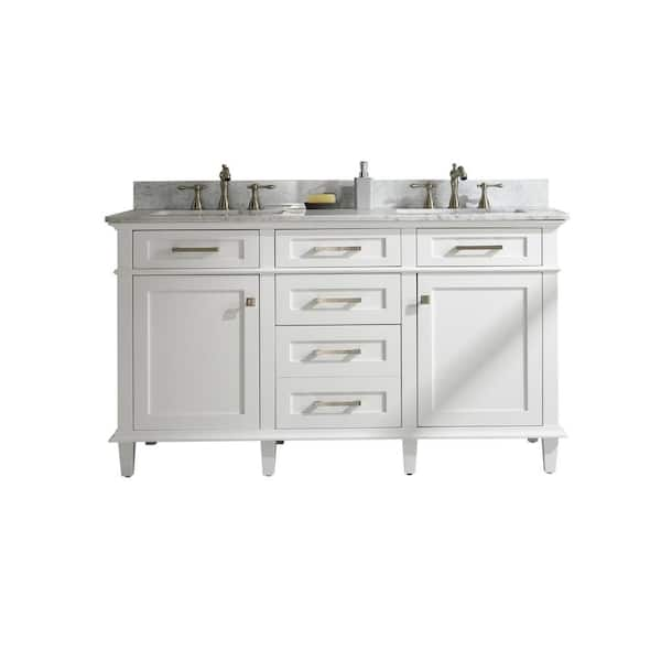 60 in. W x 22 in. D Bath Vanity in White with Marble Vanity Top in White with White Basin With Backsplash