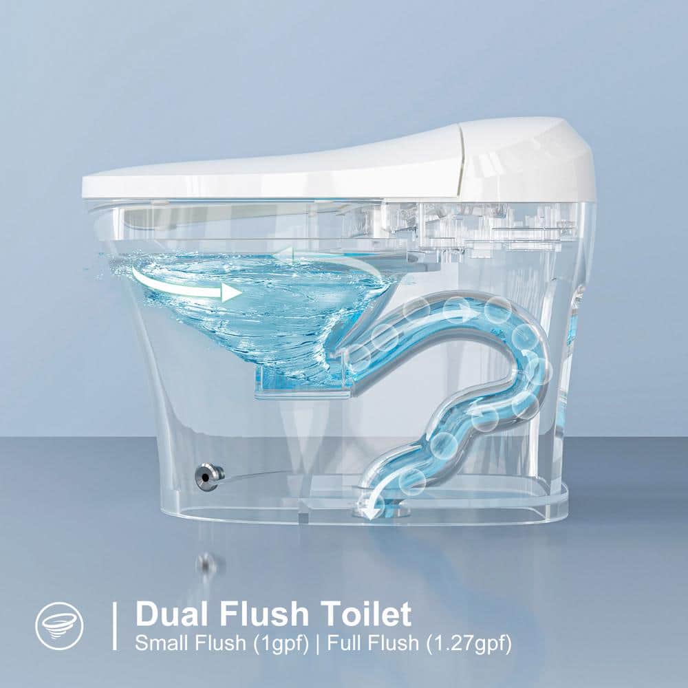 Elongated White Ceramic Smart Bidet Toilet with Dual Flush