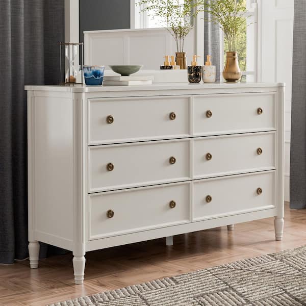 Furniture of America Whitfield Modern French White 6-Drawer 62 in. Dresser With Cedarwood-Lined Bottom Drawers