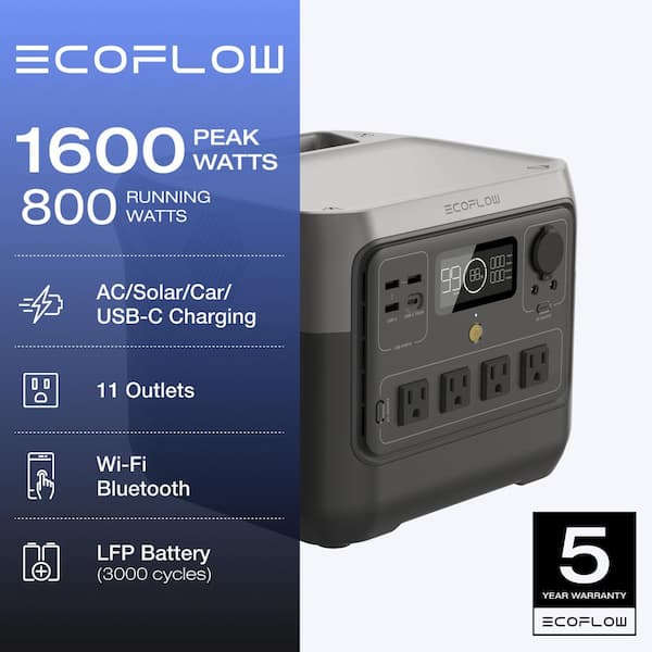 EcoFlow 800W Output/1600W Peak Push-Button Start Battery Generator