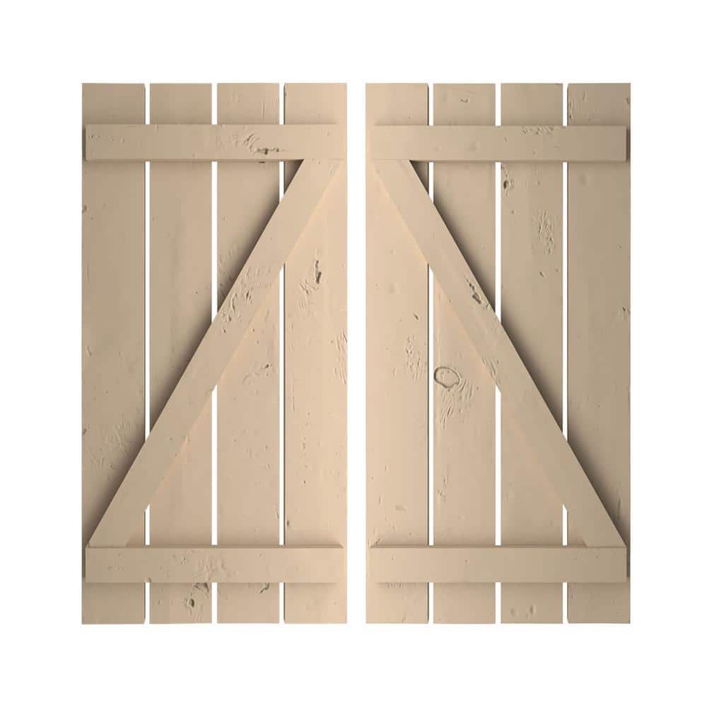 23.5 in. x 26 in. Timberthane Polyurethane 4-Board Spaced Board-n-Batten Knotty Pine Faux Wood Shutters w/Z-Board Pair price history on PriceWatchPro