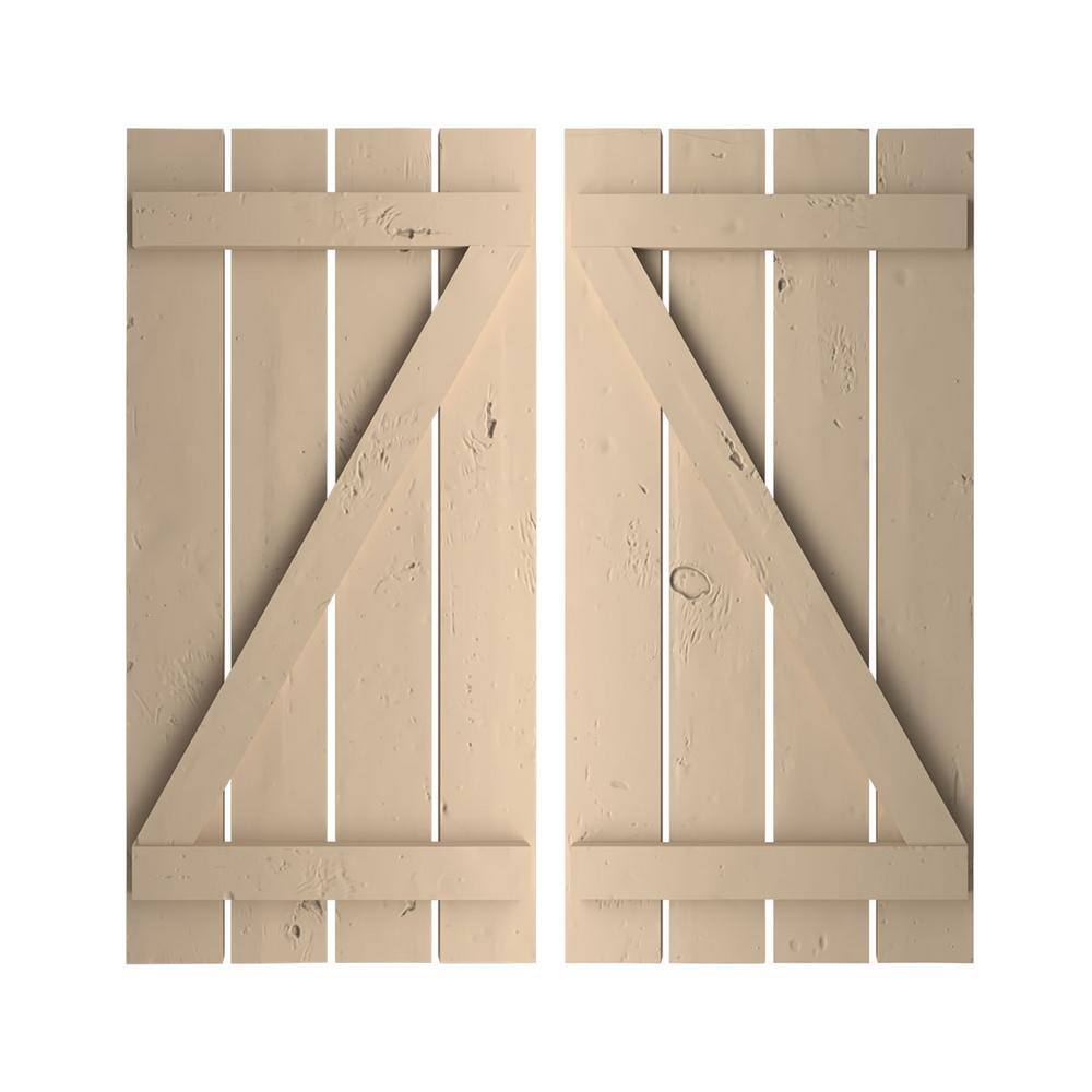 23.5 in. x 38 in. Timberthane Polyurethane 4-Board Spaced Board-n-Batten Knotty Pine Faux Wood Shutters w/Z-Board Pair price history on PriceWatchPro