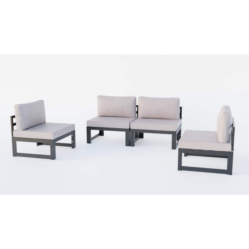 Chelsea 6-Person Black Aluminum Outdoor Sectional with Beige Cushions