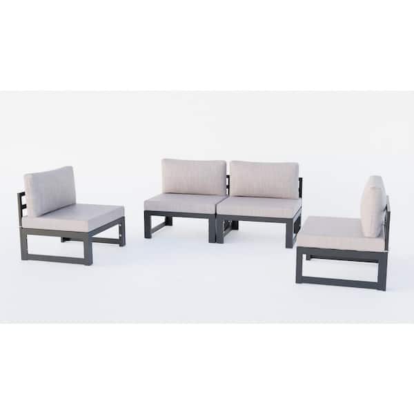 Leisuremod Chelsea 4-Piece Aluminum Outdoor Patio Sectional with Beige Cushions