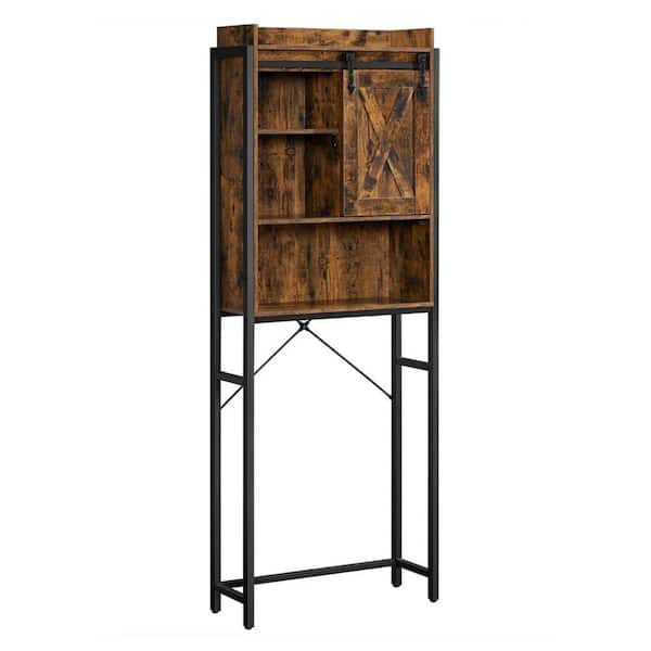 Benjara Brown and Black Over-the-Toilet Storage Cabinet Rack (25.2 L x 9.4 W x 67.3 H)