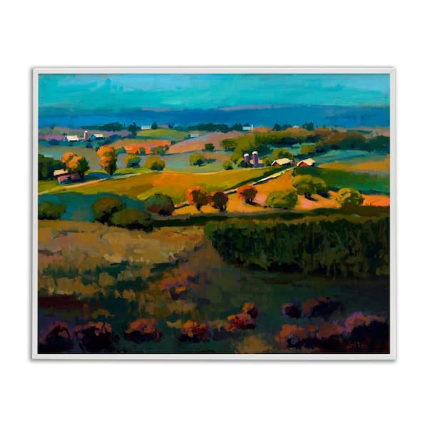 Countryside Farms Landscape by Sri Rao White Framed Nature Giclee Art Print 11 in. x 14 in.