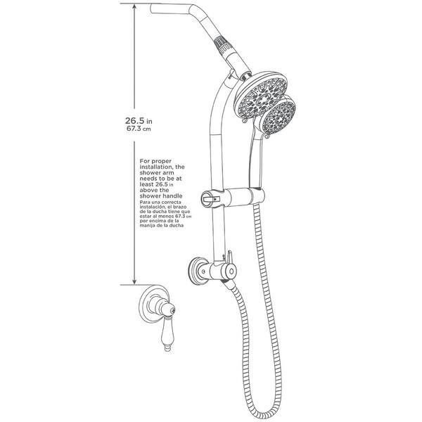 Glacier Bay 6-Spray Wall outlet Bar Raincan Showerhead with 6-Spray Handshower in Brush