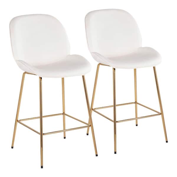Lumisource Diva 40 25 In White Faux, White Leather Barstools With Gold Legs