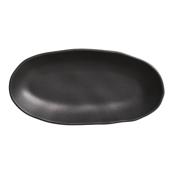 Unbranded 12.59 in. Matte Black Stoneware Deep Oval Platter Large Organic (Set of 4)
