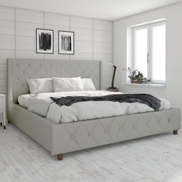 Mercer Light Gray Linen King Upholstered Bed