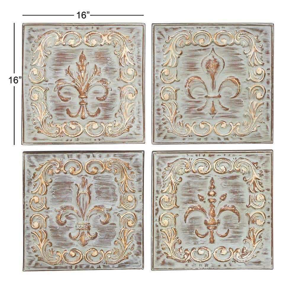 Set of Four Brass Finish Embossed Copper Alloy Wall Sculptures