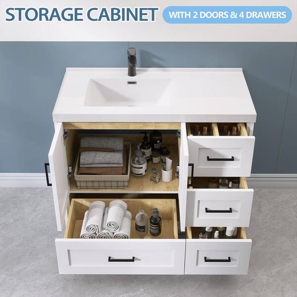 Zeafive 42 in. Solid Wood Left Single Sink Freestanding Bath