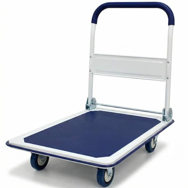 Anky 660 lbs. Capacity Platform Truck Hand Flatbed Dolly Folding Moving Push Heavy-Duty Rolling Cantilever Cart in Blue