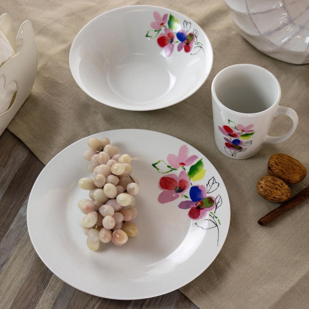 Vineyard Rose White Ceramic 12-Piece Floral Dinnerware Set