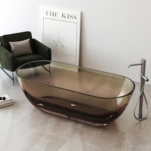 69 in. x 29.5 in. Stone Resin Solid Surface Flatbottom Freestanding Soaking Bathtub in Transparent Brown