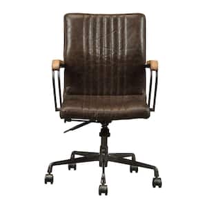 Benjara Retro Brown Metal and Top Grain Leather Executive