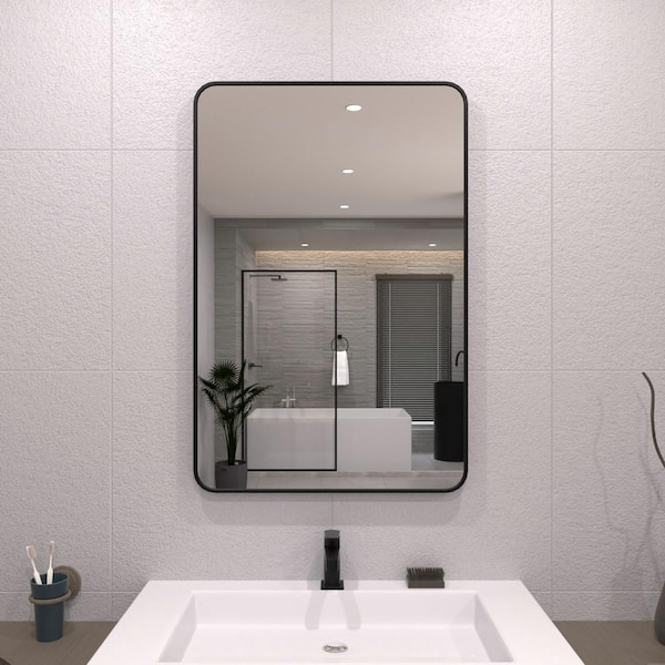 24 in. W x 36 in. H Rectangular Framed Wall Bathroom Vanity Mirror in Matte Black