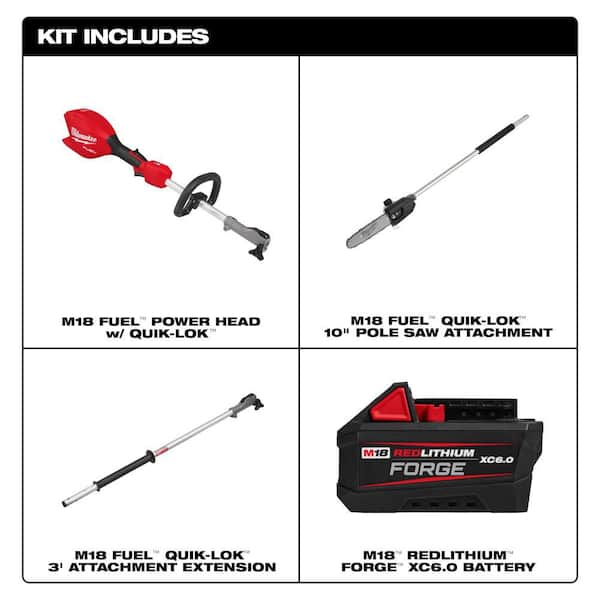 M18 FUEL 18V 10 in. Brushless Cordless Battery Powered QUIK-LOK Pole Saw w/ Attachment Capability, 6.0 Ah FORGE Battery