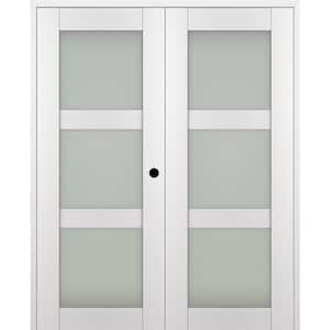 Paola 36 in. x 96 in. Left Hand Active 3-Lite Frosted Glass Bianco Noble Wood Composite Double Prehung French Door